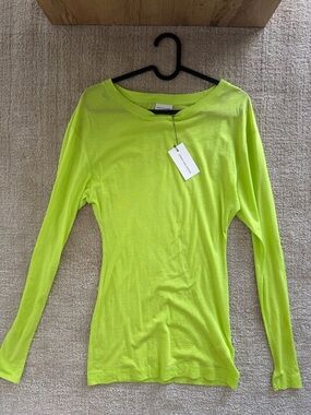 Dries Van Noten Neon Lime Long-Sleeve Slim Crew Top